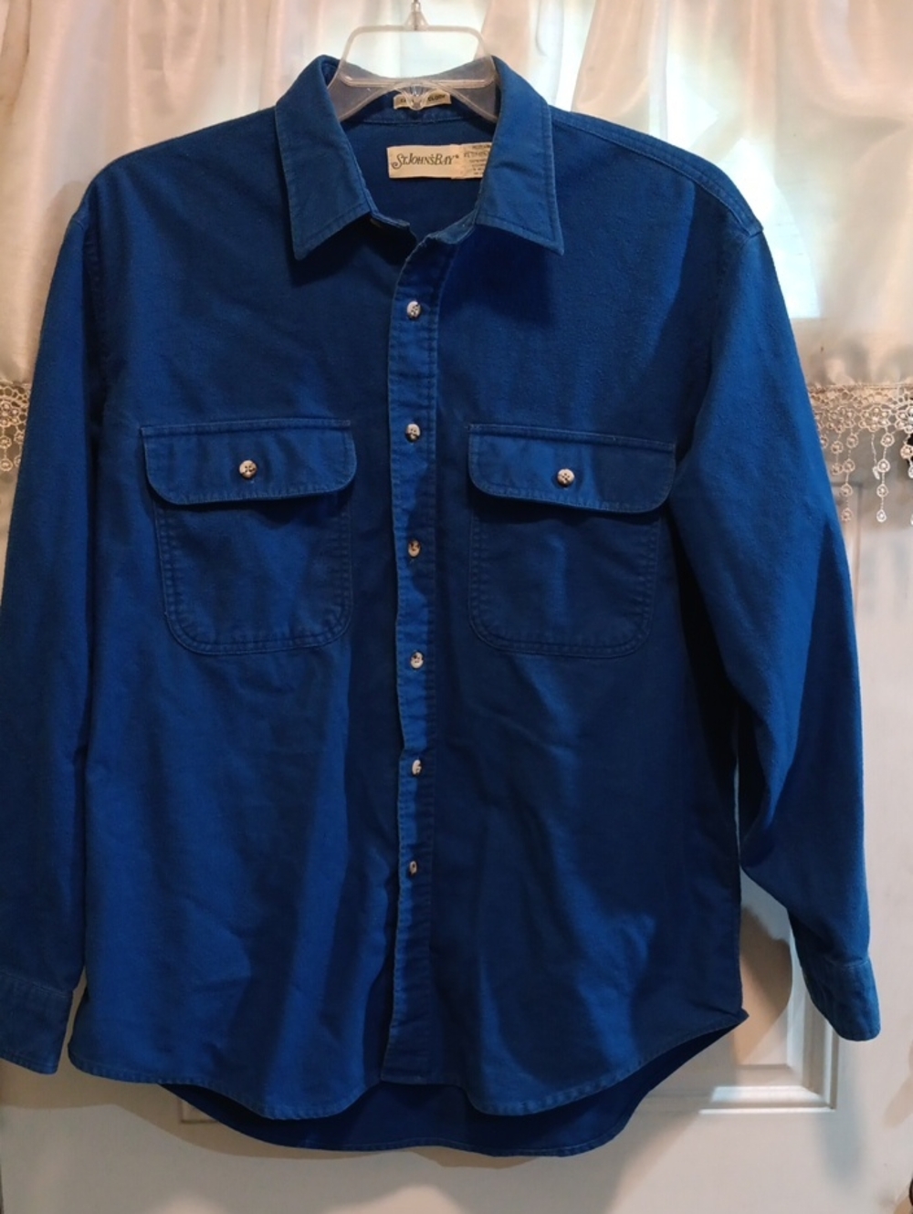 St. John's Bay Men's Royal Blue Long-Sleeve Button-Down Flannel Shirt